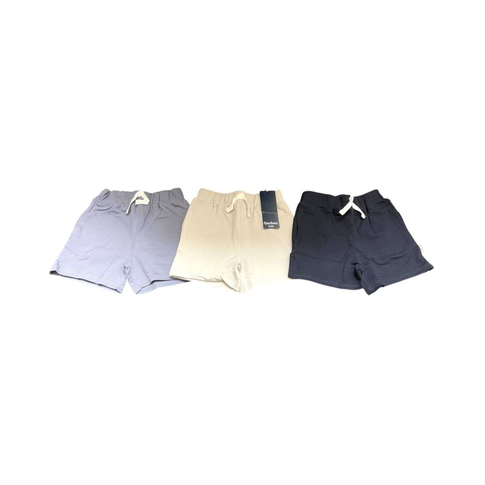 NEW Gerber Boys Cotton Shorts 3 Pack Black Gray Tan Size 2T